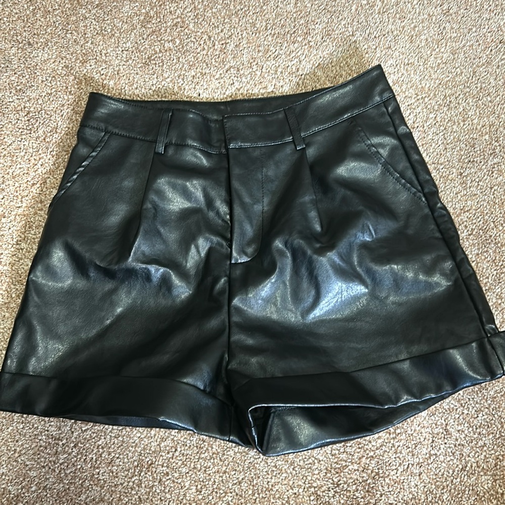 Leather high waisted shorts